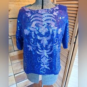 Vintage 80s 90s Blue Sequin Embellished Top